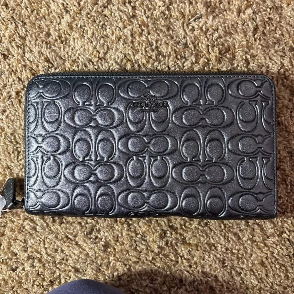 Coach Charcoal Embossed Zip Wallet - Picture 1 of 3